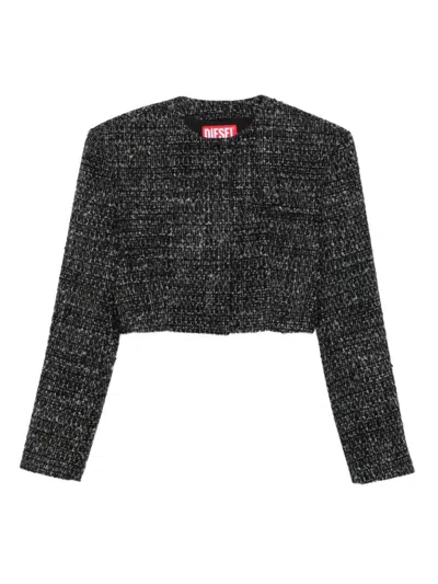 Diesel Cropped Jacket In Bouclé Fabric In Black