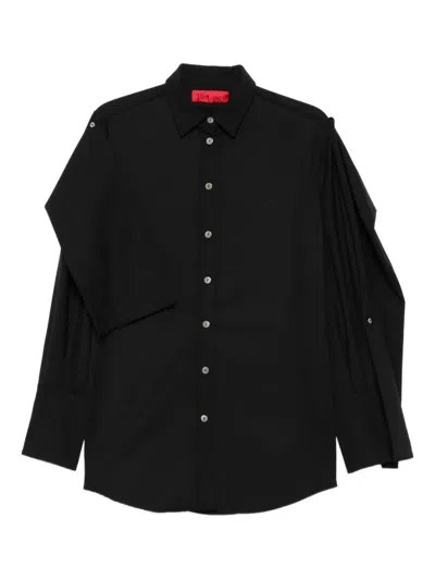 The Latest Button-fastening Draped-sleeve Shirt In Black
