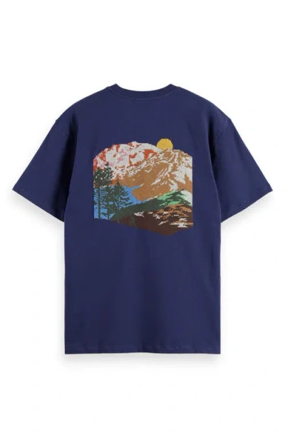 Scotch & Soda Men's Relaxed Fit Cross Stitch Artwork T-shirt In Blue