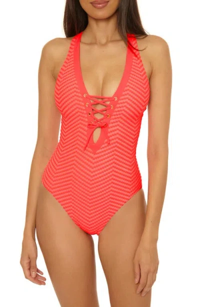 Becca Women's Connect Corset Lace-up One-piece Swimsuit In Red