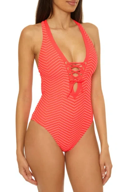 Becca Women's Connect Corset Lace-up One-piece Swimsuit In Red