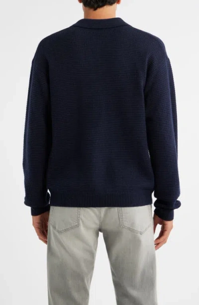 Frame Textured Polo Sweater In Blue