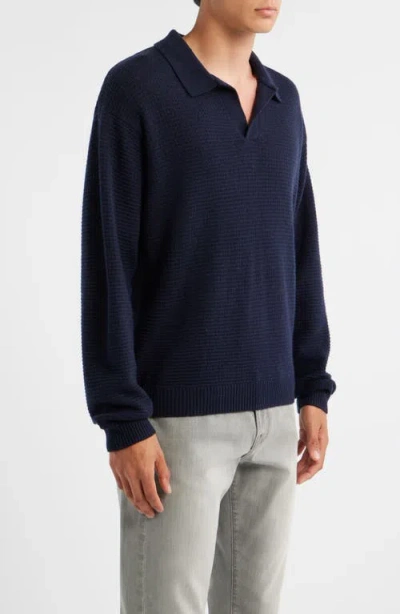 Frame Textured Polo Sweater In Blue