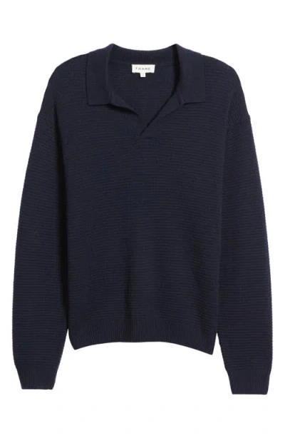Frame Textured Polo Sweater In Blue