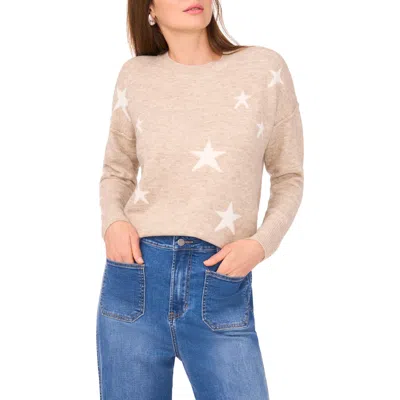 Vince Camuto Womens Cozy Crewneck Star Print Dropped Shoulder Sweater Xxs 3x In Neutral