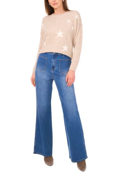 Vince Camuto Womens Cozy Crewneck Star Print Dropped Shoulder Sweater Xxs 3x In Neutral