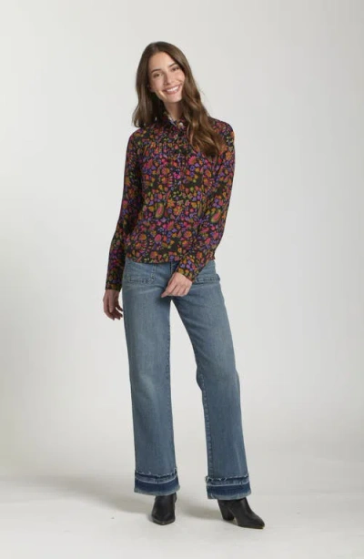 Apny Ruffle Half-placket Shirt In Multi