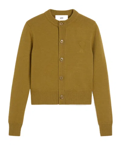Ami Alexandre Mattiussi Ami De Coeur-embossed Cardigan In Lichen
