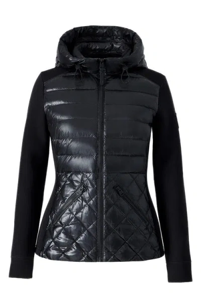 Mackage Agatha Black Quilted Mixed-media Hooded Jacket In Black