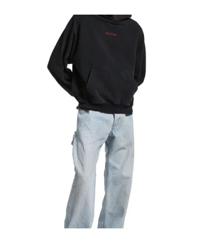 Balenciaga Hoodie With Front Pocket And Ribbed Cuffs In Black