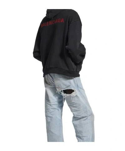 Balenciaga Hoodie With Front Pocket And Ribbed Cuffs In Black