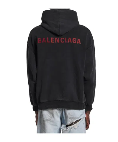 Balenciaga Hoodie With Front Pocket And Ribbed Cuffs In Black