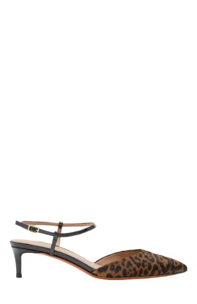 Santoni Leopard Open-back Kitten Heel Pumps In Brown