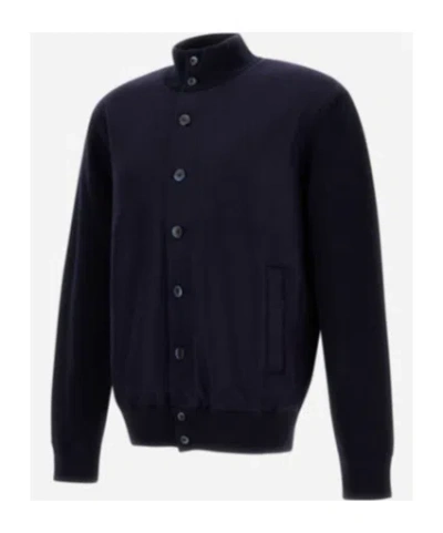 Herno Blue Button-front High-neck Cardigan In Blue