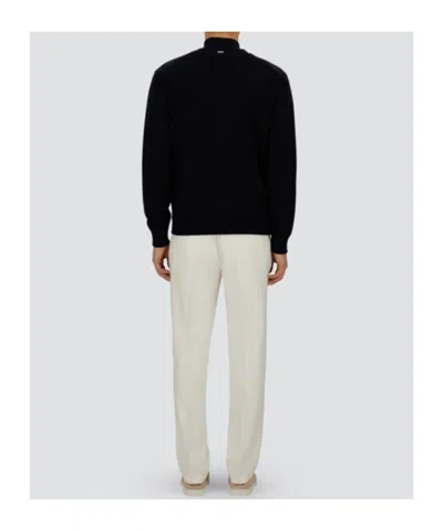 Herno Blue Button-front High-neck Cardigan In Blue