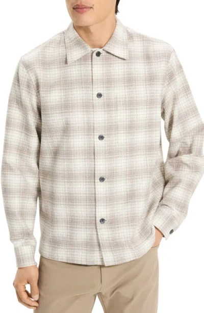 Theory Button-up Shirt In Textured Check In Gray