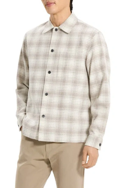 Theory Button-up Shirt In Textured Check In Gray