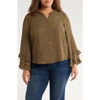 Wit & Wisdom Leopard Print Ruffle Accent Top In Multi