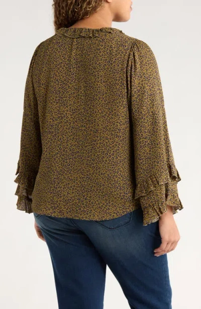 Wit & Wisdom Leopard Print Ruffle Accent Top In Multi