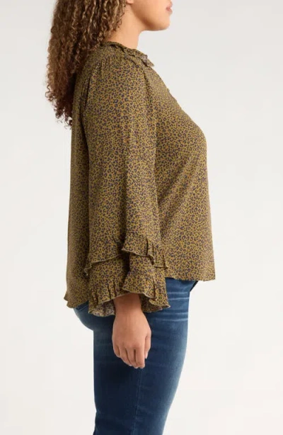 Wit & Wisdom Leopard Print Ruffle Accent Top In Multi