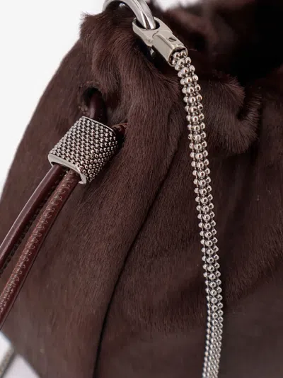 Brunello Cucinelli Mellow Mini Bucket Bag In Calf Hair With Precious Chain In Brown