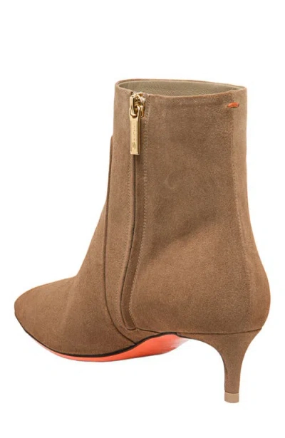 Santoni Suede Kitten Heel Ankle Booties In Brown