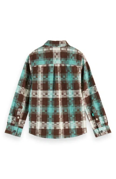 Scotch & Soda Kids' Pixelated Check Cotton Flannel Button-up Shirt In Multi