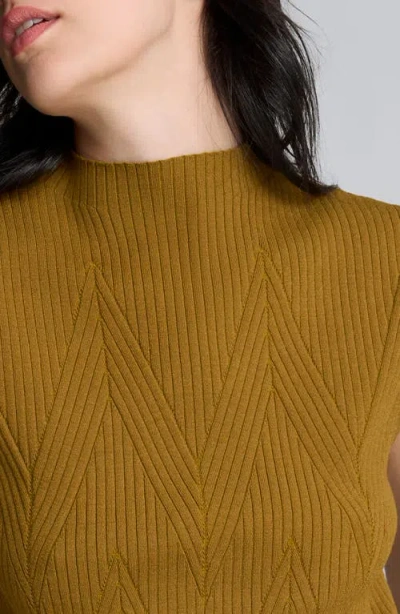 Kenneth Cole Large Chevron Stitch Sleeveless Mock Neck Sweater In Brown