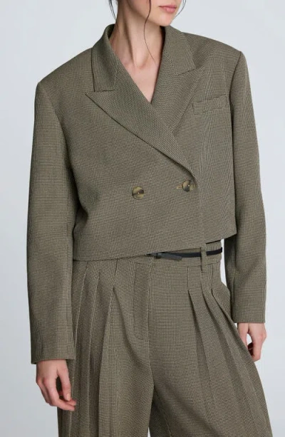 Kenneth Cole Houndstooth Cropped Double Breasted Jacket In Gray