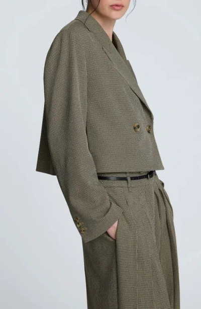 Kenneth Cole Houndstooth Cropped Double Breasted Jacket In Gray