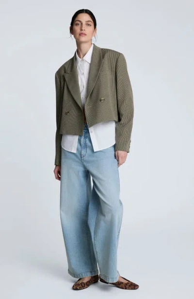 Kenneth Cole Houndstooth Cropped Double Breasted Jacket In Gray