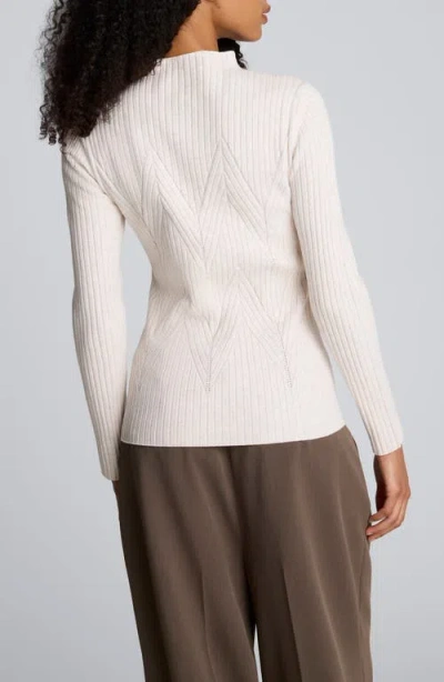 Kenneth Cole Mock Neck Long Sleeve Rib Chevron Sweater In White