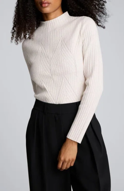 Kenneth Cole Mock Neck Long Sleeve Rib Chevron Sweater In White