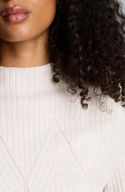 Kenneth Cole Mock Neck Long Sleeve Rib Chevron Sweater In White