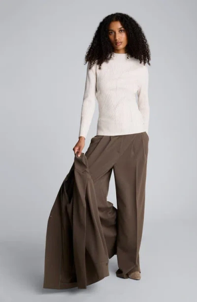 Kenneth Cole Mock Neck Long Sleeve Rib Chevron Sweater In White