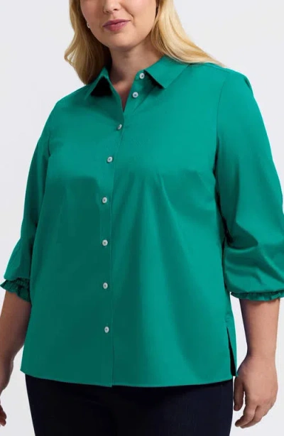 Foxcroft Avril Matte Sateen Button-up Shirt In Green