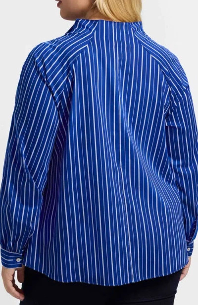 Foxcroft Daphne Stripe Stretch Cotton Blend Pullover Shirt In Burgundy