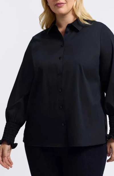 Foxcroft Avril Matte Sateen Button-up Shirt In Black