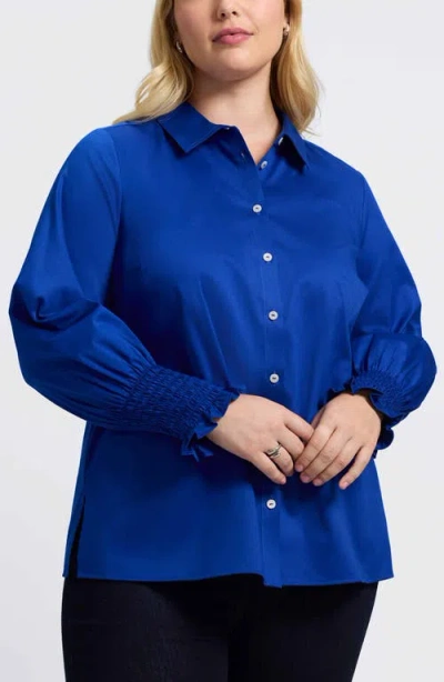 Foxcroft Avril Matte Sateen Button-up Shirt In Blue
