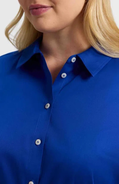 Foxcroft Avril Matte Sateen Button-up Shirt In Blue