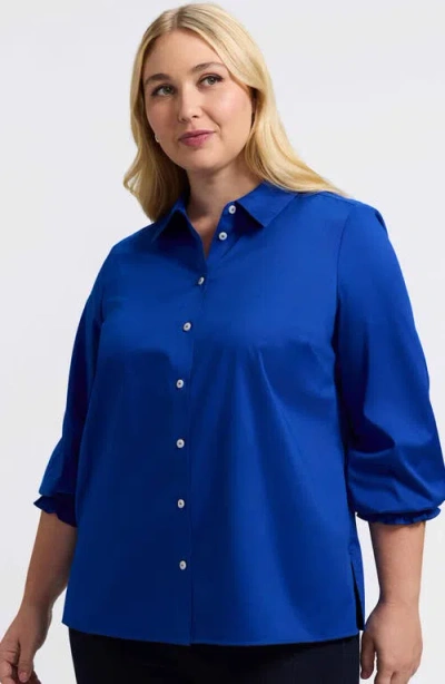 Foxcroft Avril Matte Sateen Button-up Shirt In Blue