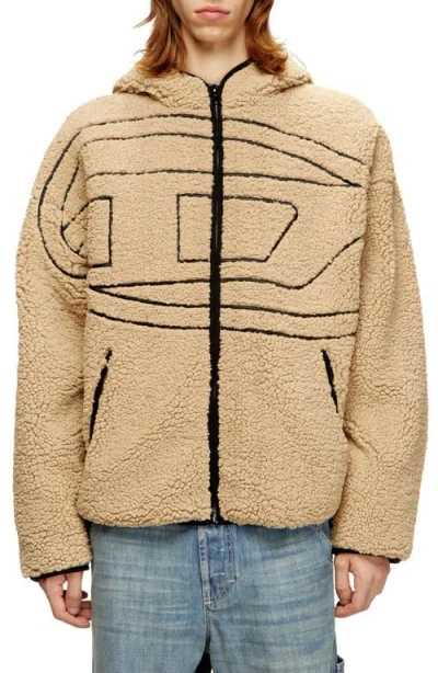 Diesel S-zat Teddy Zip Hoodie In Brown