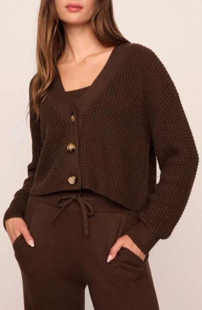 Eberjey Womens Chocolate Crop Textured Knit Cardigan In Brown