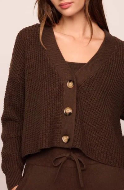 Eberjey Womens Chocolate Crop Textured Knit Cardigan In Brown
