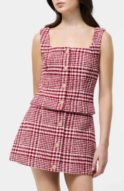 French Connection Brushed Houndstooth Square Neck Sleeveless Top In Red