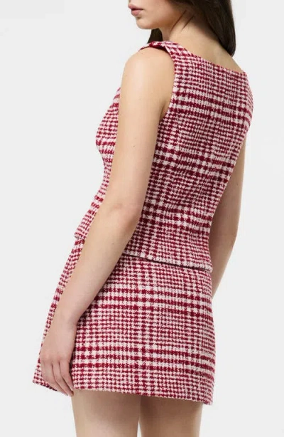 French Connection Brushed Houndstooth Square Neck Sleeveless Top In Red
