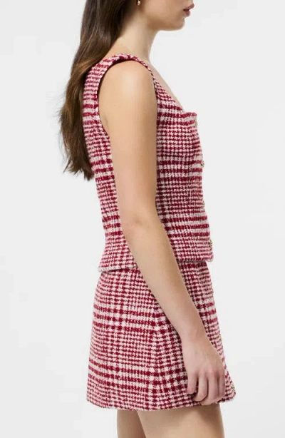 French Connection Brushed Houndstooth Square Neck Sleeveless Top In Red