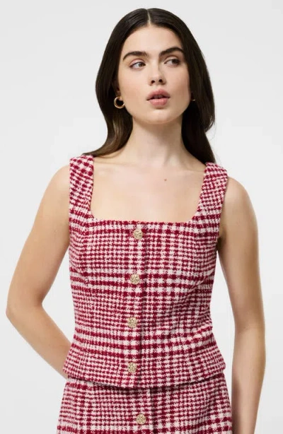 French Connection Brushed Houndstooth Square Neck Sleeveless Top In Red