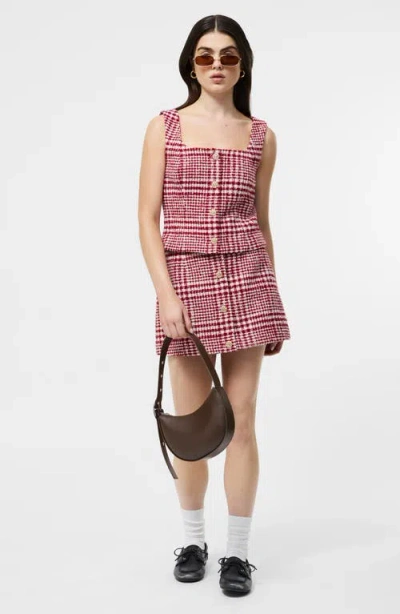 French Connection Brushed Houndstooth Square Neck Sleeveless Top In Red