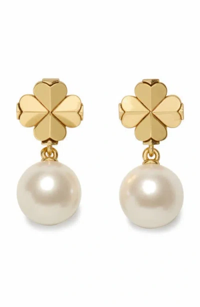 Kate Spade Imitation Pearl And Cubic Zirconia Flower Drop Earrings In Gold